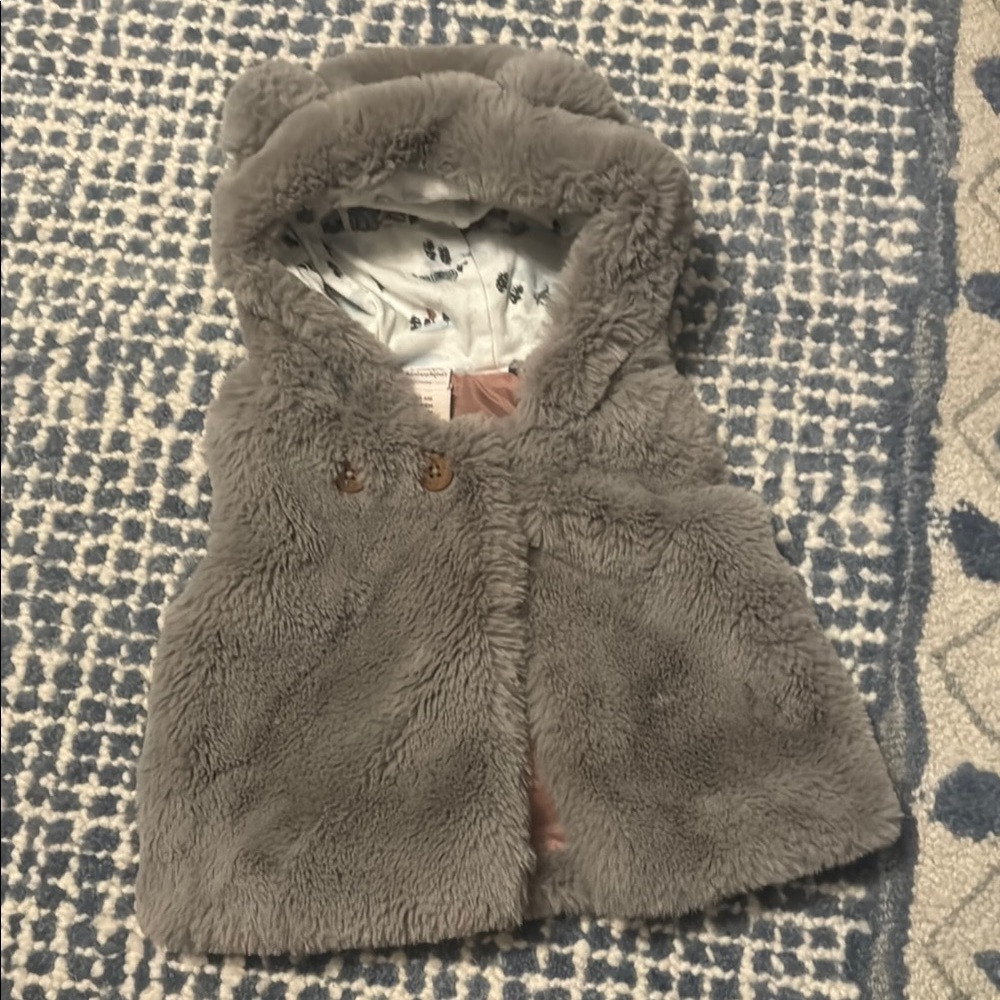 Cozy Gray Faux Fur Hooded Vest for baby girls
